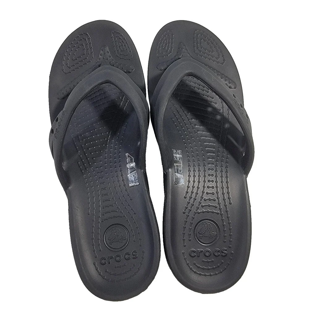 Crocs‎ Kadee Sandals Slides Junior 1 Black Thong Slip On Waterproof Flip Flops